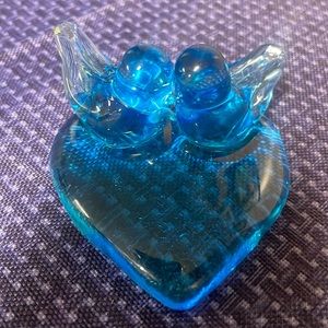 Vintage 2 Small Blue Birds of Happiness on Small Blue Heart Signed Ron Ray 1993